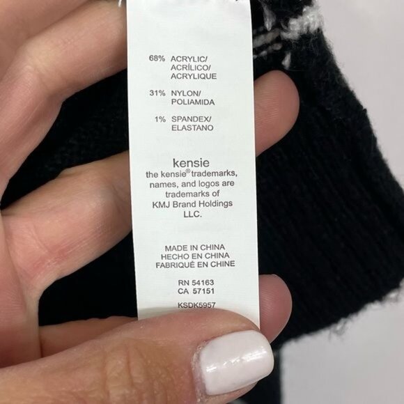 Kensie Soft Fuzzy Black & White Striped Turtleneck Sweater Large NWT - Picture 3 of 7